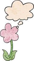 cute cartoon flower and thought bubble in grunge texture pattern style