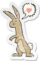 retro distressed sticker of a cartoon rabbit in love vector