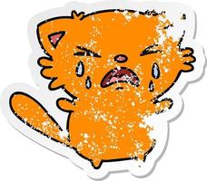 distressed sticker cartoon of cute kawaii crying cat vector