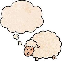 cartoon sheep and thought bubble in grunge texture pattern style vector