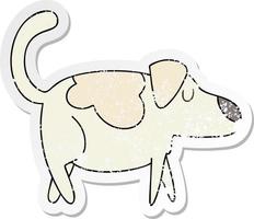 distressed sticker of a quirky hand drawn cartoon dog vector