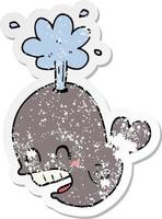 distressed sticker of a cartoon spouting whale vector