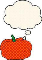 cartoon pumpkin and thought bubble in comic book style vector