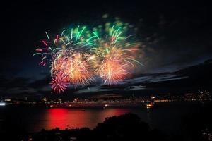 Fireworks over Bosphorus Strait, Istanbul, Turkey photo