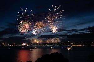 Fireworks over Bosphorus Strait, Istanbul, Turkey photo