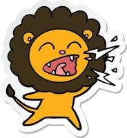 sticker of a cartoon roaring lion vector