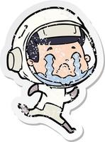 distressed sticker of a cartoon crying astronaut vector