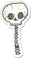 sticker of a cartoon spooky skull and spine vector