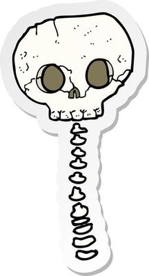 sticker of a cartoon spooky skull and spine