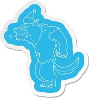 angry werewolf cartoon  sticker of a wearing santa hat vector