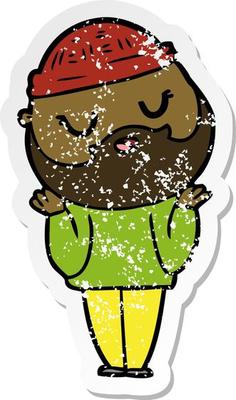distressed sticker of a cute cartoon man with beard