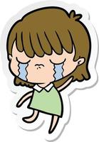 sticker of a cartoon woman crying vector