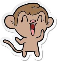 sticker of a cartoon laughing monkey vector