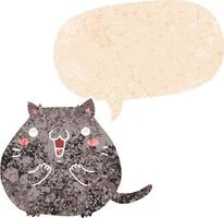 happy cartoon cat and speech bubble in retro textured style vector