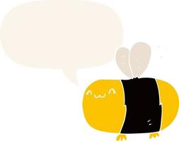 cute cartoon bee and speech bubble in retro style vector