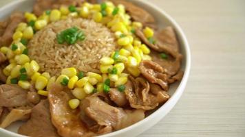 riz frit avec des tranches de porc et du maïs à la japonaise video