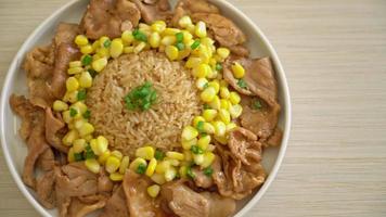 fried rice with pork sliced and corn in Japanese style video