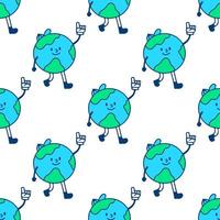 Cool earth planet with number one gesture, seamless pattern background illustration for t-shirt, sticker, or apparel merchandise. With doodle, retro, and cartoon style. vector