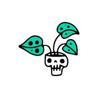 Skull head with swiss cheese plant, illustration for t-shirt, street wear, sticker, or apparel merchandise. With doodle, retro, and cartoon style. vector