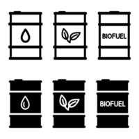 Barrel with biofuels. Biomass energy concept. Set of barrel with eco friendly fuel. Alternative sustainable resources. Renewable energy. vector