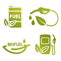 Set of biofuel icons. Refuel station, pump nozzle, oil barrel. Gas, diesel or petrol equipment. Eco friendly industry, environment and alternative energy symbol vector