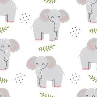 Seamless pattern with cute elephant on a white background. Vector childish illustration