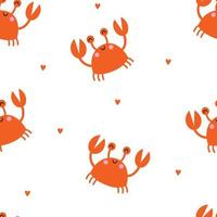 Seamless pattern with cute crab and heart. Vector childish illustration