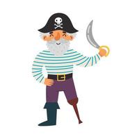 Cute pirate in a hat and with a sword in his hand. Vector illustration