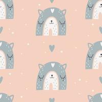 Seamless rainbow pattern with cat face. Vector illustration