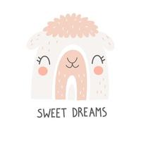 Cute rainbow with lamb face and lettering SWEET DREAMS. Nursery art. Vector illustration