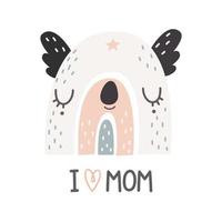 Cute rainbow with koala face and lettering I LOVE MOM. Nursery art. Vector illustration