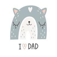 Cute rainbow with cat face and lettering I LOVE DAD. Nursery art. Vector illustration