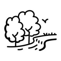 A doodle icon denoting landscape of trees vector