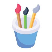 Creatively designed isometric icon of brushes pot vector