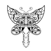 combinación barong bali con mariposa, diseño para tatuaje vector