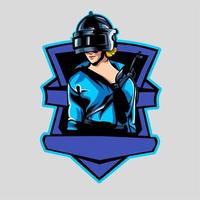 esport logo beautiful female character wearing a helmet, for squad games, teams and esports vector