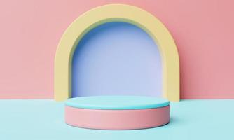 Abstract producto podium with pastel color soft tone background. Wallpaper and geometric concept. 3D illustration rendering photo