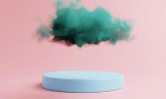 Abstract geometric minimal pastel color podium with cloud background. Product showcase and advertising concept. 3D illustration rendering photo