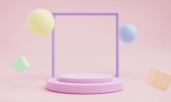 Abstract geometric shape in pastel colors with frame for product podium presentation background. Art and Color concept. 3D illustration rendering photo