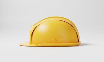 Yellow hard hat safety helmet on white background. Business and construction engineering concept. 3D illustration rendering photo