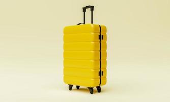maleta trolley amarilla sobre fondo aislado. objeto de viaje y concepto de pasión por los viajes. representación de ilustración 3d foto