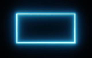 Square rectangle picture frame with blue tone neon color motion graphic on isolated black background. Blue light moving for overlay element. 3D illustration rendering. Empty copy space middle photo