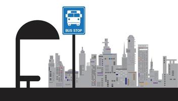 paisaje de la ciudad de la parada de autobús, ilustración vectorial del horizonte de la ciudad moderna. vector