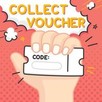 ad image hand holding voucher and blank space for code text kawaii doodle cartoon vector