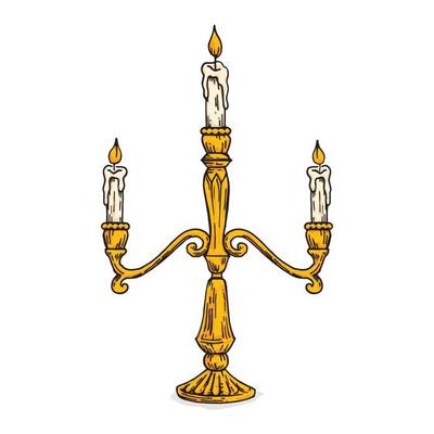The candle flame is lit by a white candle on a candlestick