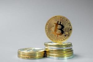 golden Bitcoin cryptocurrency coin stack, Crypto is Digital Money within the blockchain network, is exchanged using technology and online internet exchange. Financial concept photo