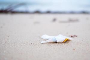 plastic garbage on the beach. Ecology,  Environmental, pollution and Ecological problem concept photo