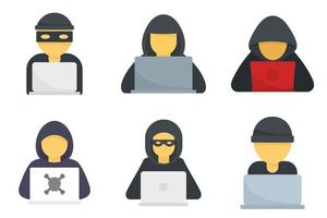 Hacker icons set flat vector isolated