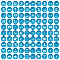 100 gadget icons set blue vector