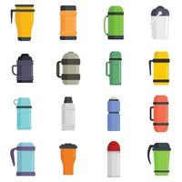 Vacuum insulated water bottle icons set flat vector isolated